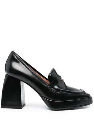 Pollini 100mm logo-plaque leather loafers - Black
