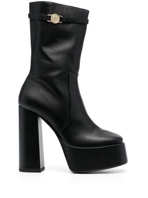 Pollini 140mm platform leather boots - Black