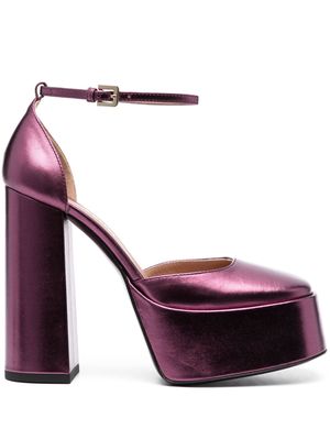 Pollini 145mm platform patent leather pumps - Purple
