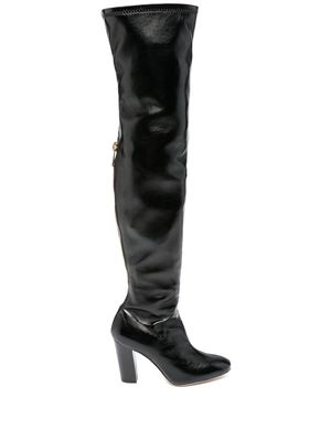 Pollini 90mm polished-leather thigh-high boots - Black