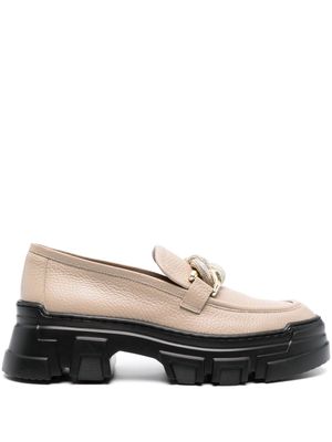 Pollini chain-detail leather loafers - Neutrals