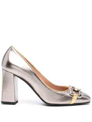 Pollini Check The Line 90mm leather pumps - Gold