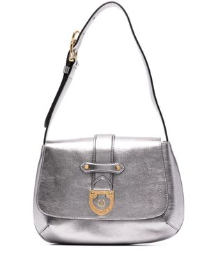 Pollini logo-plaque artificial leather shoulder bag - Silver