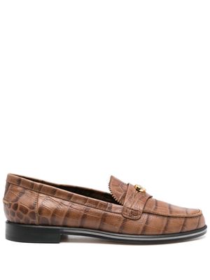 Pollini logo-plaque leather loafers - Brown