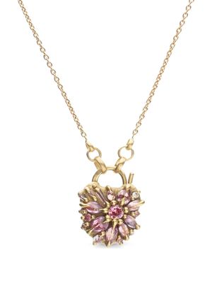 Polly Wales 18kt yellow gold small Padlock Heart pink sapphire necklace