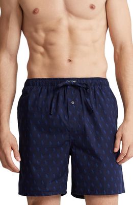 POLO Logo Print Cotton Pajama Shorts in Cruise Navy