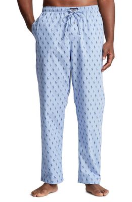 POLO Pony Print Woven Cotton Pajama Pants in Chambray Blue