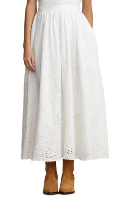 Polo Ralph Lauren Alani Embroidered Eyelet Linen A-Line Skirt in White