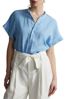 Polo Ralph Lauren Alen Stripe Short Sleeve Linen Shirt in Blue/White