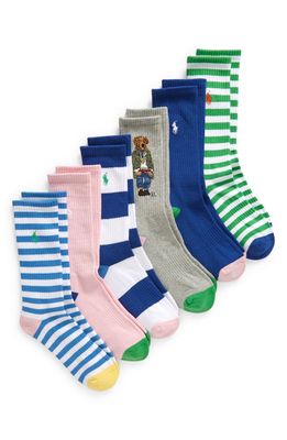 Polo Ralph Lauren American in Paris Bear Assorted 6-Pack Crew Socks in Blue Multi