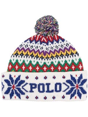 Polo Ralph Lauren argyle logo-knit beanie hat - White