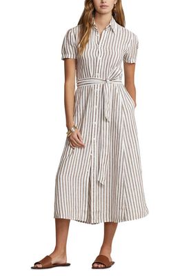 Polo Ralph Lauren Ashton Stripe Linen Shirtdress in Hunter Brown/White Stripe
