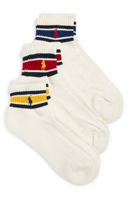 Polo Ralph Lauren Assorted 3-Pack Varsity Stripe Cotton Blend Crew Socks in Offwh