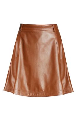 Polo Ralph Lauren Bell Lambskin Leather A-Line Skirt in Saddle