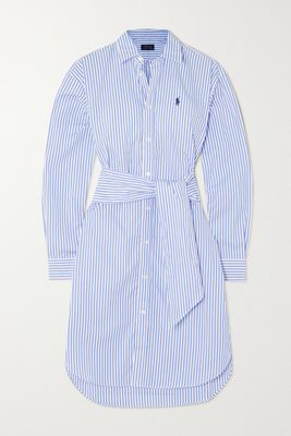 Polo Ralph Lauren - Belted Striped Cotton-poplin Shirt Dress - Blue