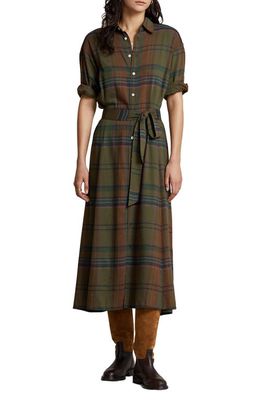 Polo Ralph Lauren Betany Plaid Long Sleeve Cotton & Wool Blend Shirtdress in Brown/Olive Multi Plaid