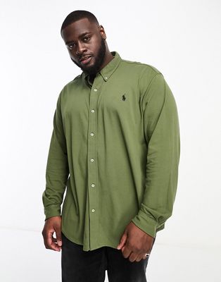 Polo Ralph Lauren Big & Tall icon logo pique shirt button down in dark green