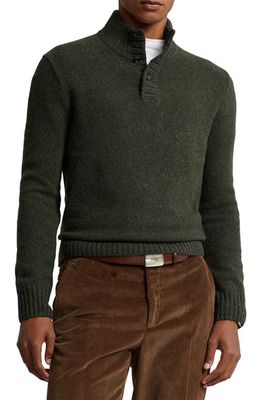 Polo Ralph Lauren Button Neck Wool-Blend Sweater in Olive Donegal