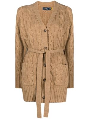 Polo Ralph Lauren cable-knit tied-waist cardi-coat - Brown