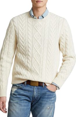 Polo Ralph Lauren Cable Knit Wool & Cashmere Crewneck Sweater in Andover Cream