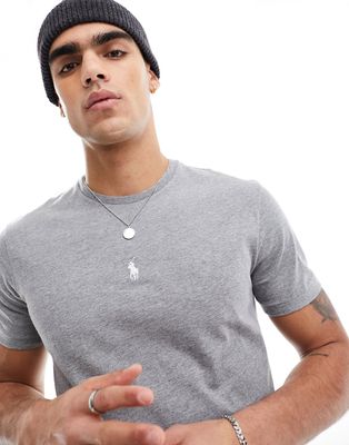 Polo Ralph Lauren central icon logo T-shirt in charcoal heather-Gray