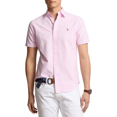 Polo Ralph Lauren Check Cotton Short Sleeve Button-Down Shirt in Pink/White