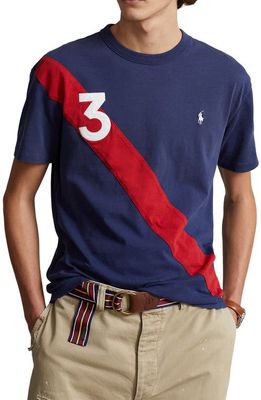 Polo Ralph Lauren Classic Fit Banner Stripe Jersey T-Shirt in Dark Cobalt