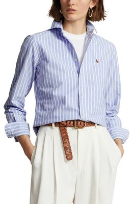 Polo Ralph Lauren Classic Fit Stripe Cotton Oxford Shirt in Harbor Island Blue/White