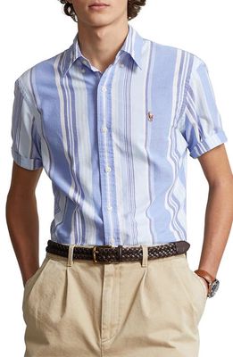 Polo Ralph Lauren Classic Fit Stripe Short Sleeve Button-Down Oxford Shirt in Blue Multi