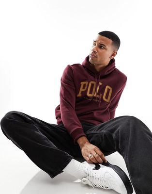 Polo Ralph Lauren collegiate logo fleece hoodie in burgundy-Red