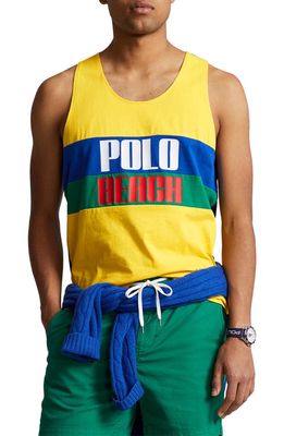 Polo Ralph Lauren Colorblock Beach Logo Graphic Tank in Canary Yellow Multi