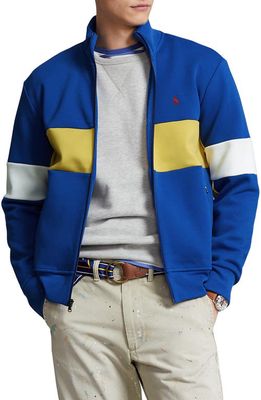 Polo Ralph Lauren Colorblock Logo Embroidered Double Knit Mesh Track Jacket in Pacific Royal Multi