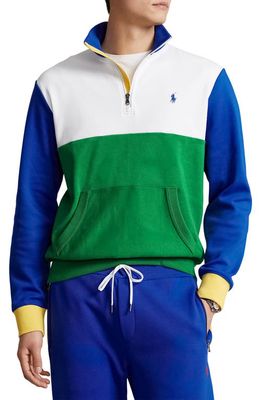 Polo Ralph Lauren Colorblock Logo Quarter Zip Pullover in English Green Multi