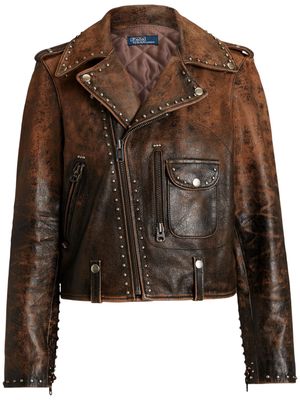 Polo Ralph Lauren cracked-effect leather jacket - Brown