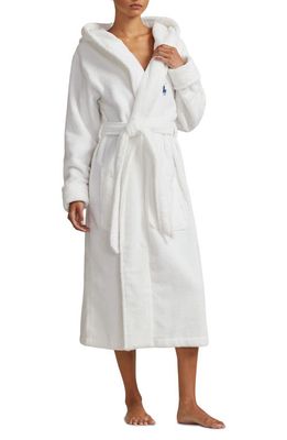 Polo Ralph Lauren Crest Print Organic Cotton Robe in White Cloud