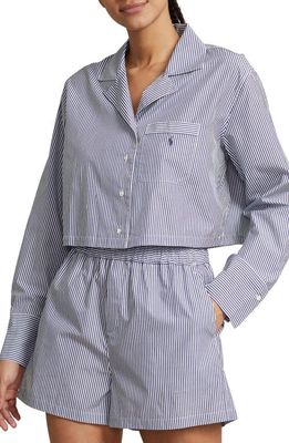 Polo Ralph Lauren Crop Cotton Poplin Short Pajamas in Purple Stripes