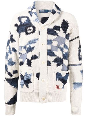 Polo Ralph Lauren denim-patchwork knitted cardigan - Grey