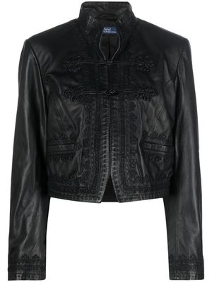 Polo Ralph Lauren embroidered cropped leather jacket - Black