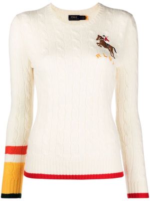 Polo Ralph Lauren embroidered-logo cable-knit jumper - Neutrals