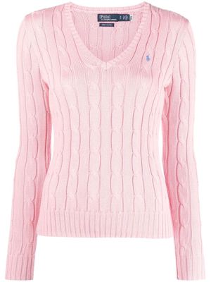 Polo Ralph Lauren embroidered-logo cable-knit jumper - Pink