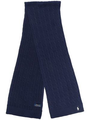 Polo Ralph Lauren embroidered-logo cable-knit scarf - Blue