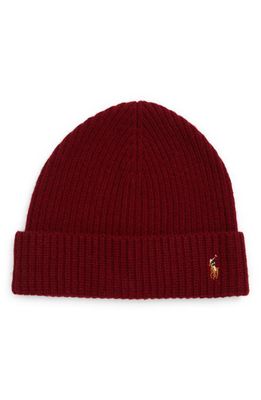 Polo Ralph Lauren Embroidered Signature Logo Beanie in Aged Wine Heather
