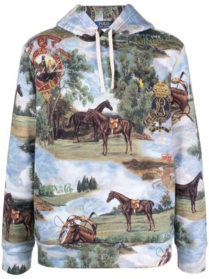 Polo Ralph Lauren equestrian-print long-sleeve hoodie - Blue