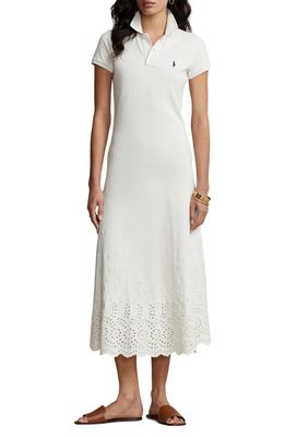 Polo Ralph Lauren Eyelet Detail Short Sleeve Stretch Cotton Dress in White