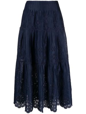 Polo Ralph Lauren eyelet-embroidered tiered midi skirt - Blue
