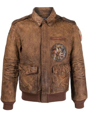 Polo Ralph Lauren faded leather bomber jacket - Brown