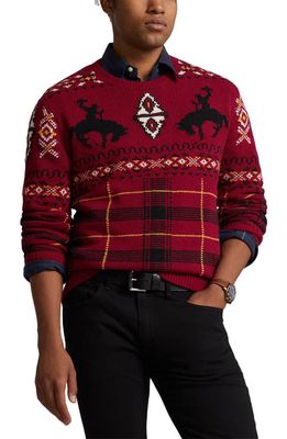 Polo Ralph Lauren Fair Isle Wool Blend Crewneck Sweater in Red Combo