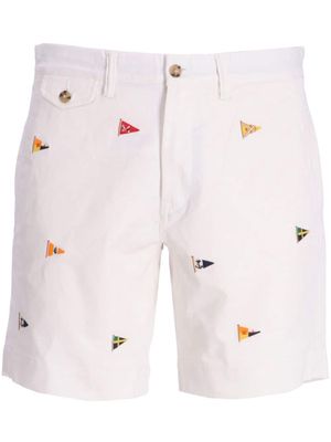 Polo Ralph Lauren flag-embroidered twill bermuda shorts - White