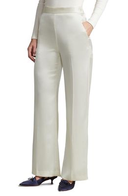 Polo Ralph Lauren Flat Front Satin Trousers in Cream