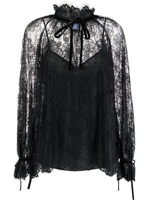 Polo Ralph Lauren floral-lace semi-sheer blouse - Black